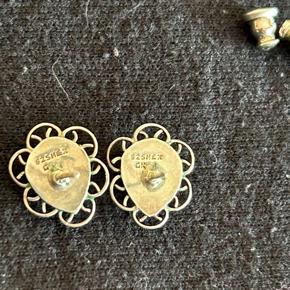 Teardrop Shaped Tigers Eye Pierced Earrings with Scrolling Stamped 925 Silver - Picture 8 of 9